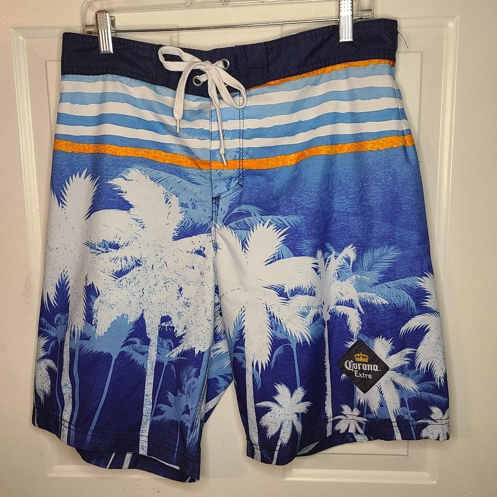 Corona Extra Board Shorts Men's 36 Palms Swim Trunks Licensed Mesh Lining EUC